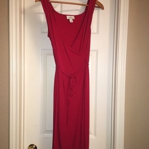 Ann Taylor LOFT Red Sleeveless Faux-Wrap Dress